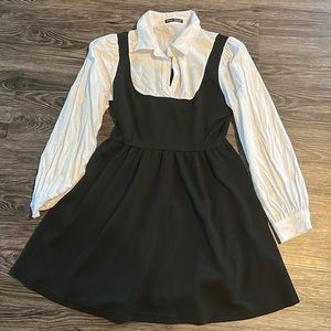 Shein Black Long Sleeve Dress - White Collar, Size Large (Worn Once)